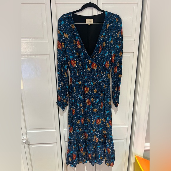 EUC Sezane Titiane Fleur Leopard Canard Floral Midi Dress - Picture 4 of 6